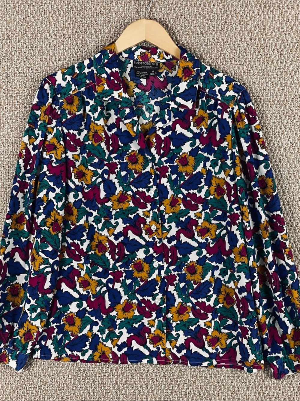 Vintage Floral Hippie Shirt Women’s 14 Camp Collar Button 70s Button Up T442